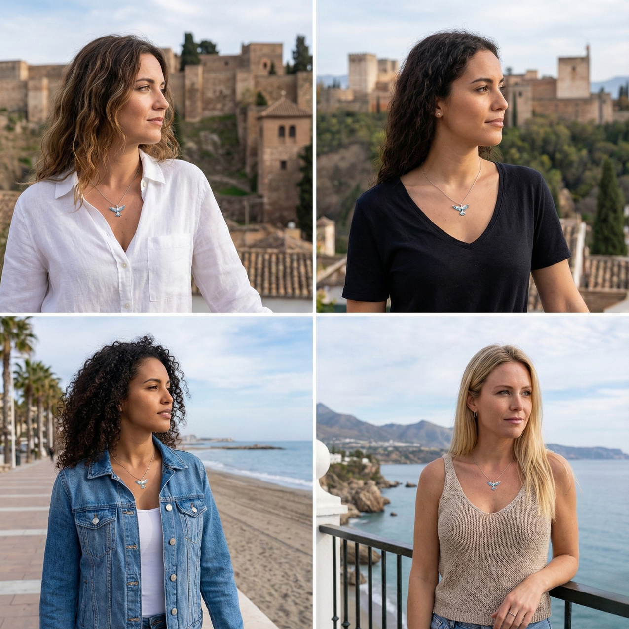 Collar de Paloma con Circonitas Turquesa 100% Acero Inoxidable Color Plata