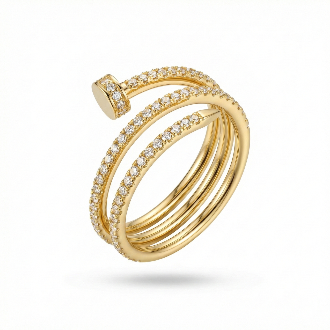 Adjustable "Rebellion Nail" Ring with Zirconia – 18K Gold Plated Steel