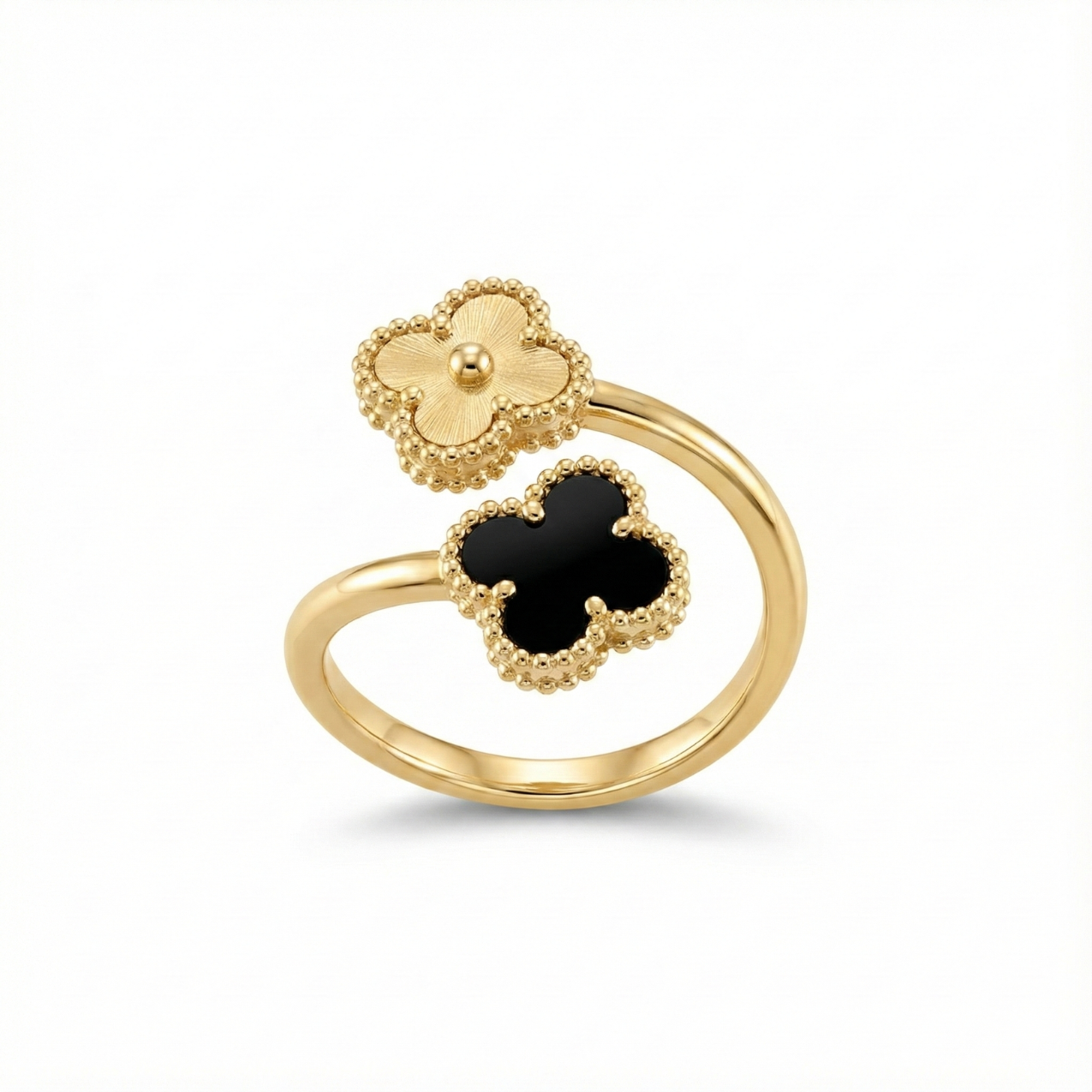 Double Flower Ring in 18K Gold Plated Steel - Size 19
