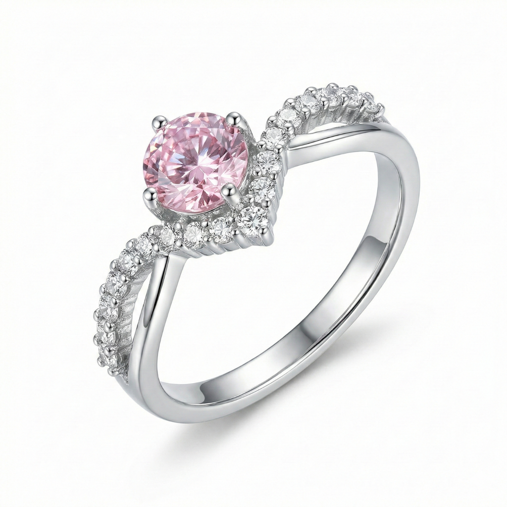 Bague « Brilliant Promise » avec zircone ovale – Acier inoxydable plaqué or blanc 18 carats