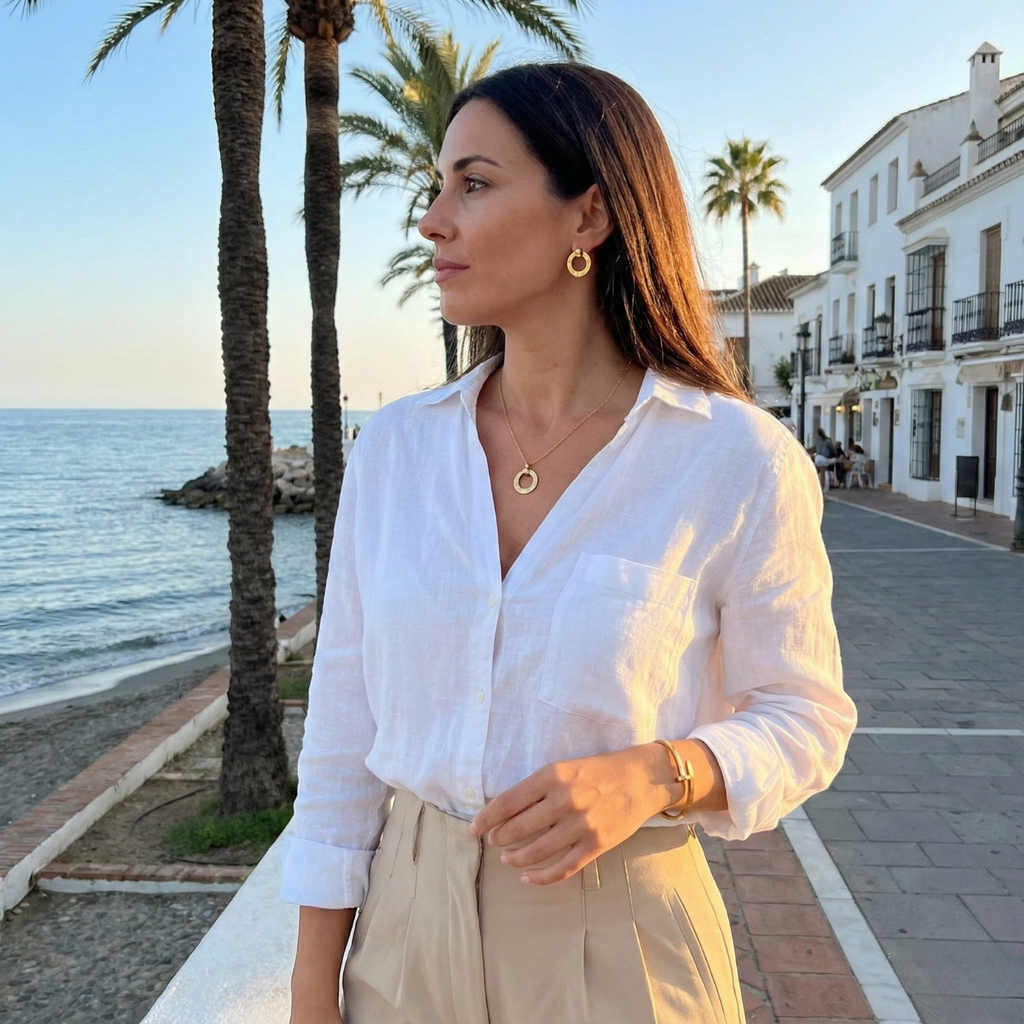 Parure de bijoux circulaire avec détails gravés, 100 % acier plaqué or 18 carats