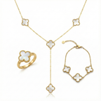 Parure de bijoux en nacre blanche avec collier en Y, 100 % acier plaqué or 18 carats