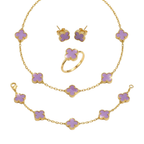 Ensemble complet en acier plaqué or 18 carats avec trèfles violets