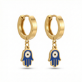 Pendientes de Aro con Colgante Mano de Fátima - 100% Acero Bañado en Oro de 18K
