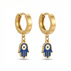 Pendientes de Aro con Colgante Mano de Fátima - 100% Acero Bañado en Oro de 18K