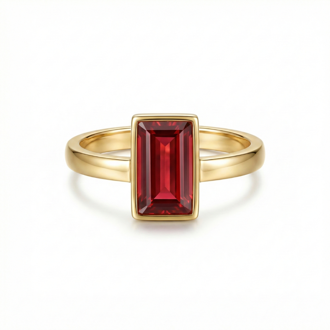 Anillo Rectangular Rojo Intenso Minimalista 100% Acero Bañado en Oro 18K