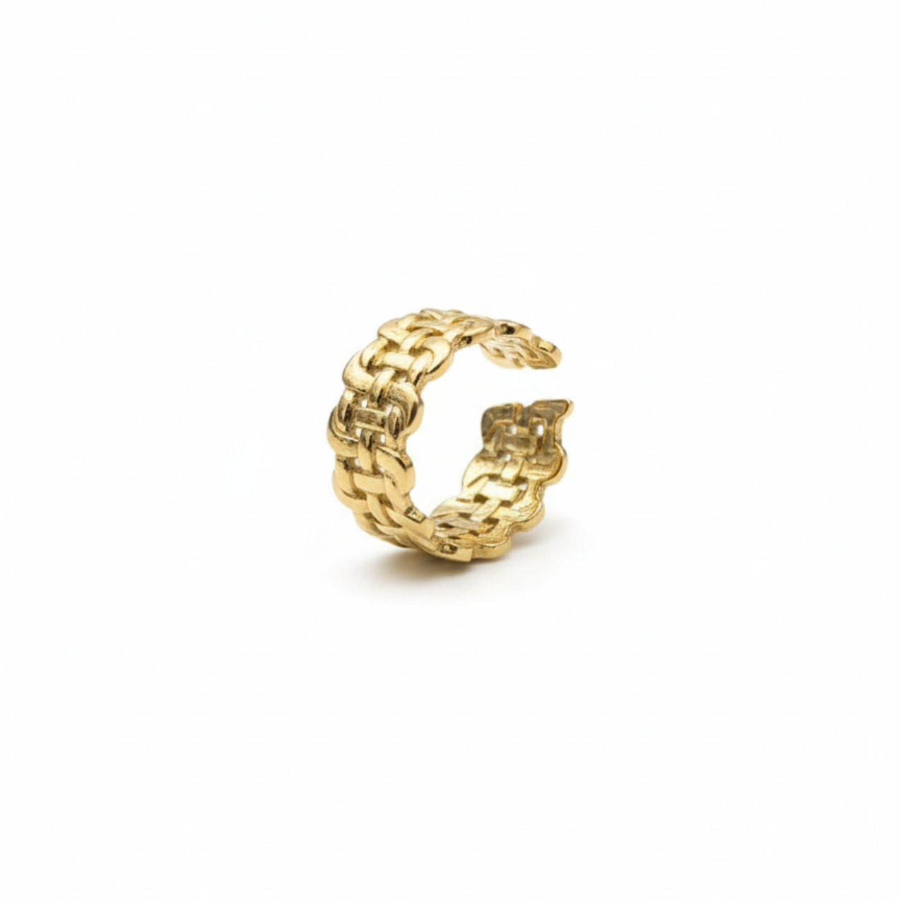 Anillo Ancho Trenzado 100% Acero Bañado en Oro 18K