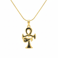 Egyptian Cross (Ankh) and Eye of Horus Necklace 100% Steel Gold Plated 18K