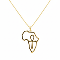 Collier avec pendentif carte de l'Afrique et ankh (croix égyptienne), 100 % acier plaqué or 18 carats
