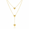 Double Layer Necklace with Lariat Style Hearts 100% Steel 18K Gold Plated
