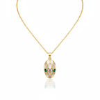 Collier tête de serpent avec zircon cubique et yeux verts, 100 % acier plaqué or 18 carats