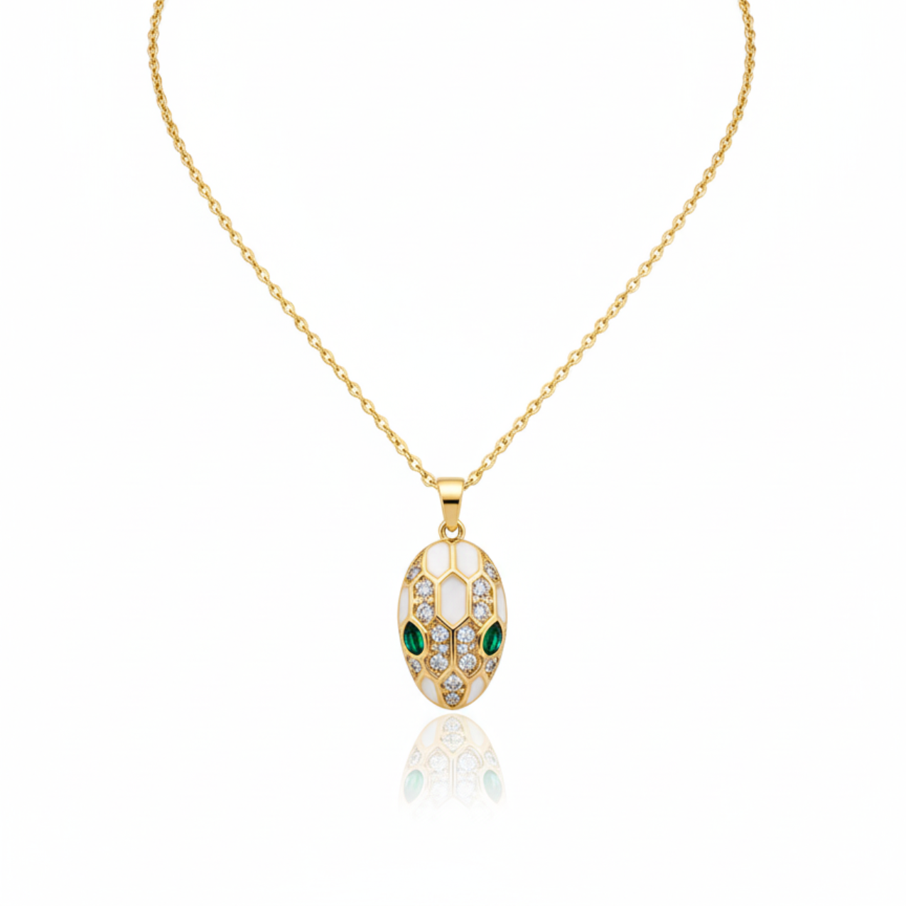 Collar Cabeza de Serpiente con Circonitas y Ojos Verdes 100% Acero Bañado en Oro 18K