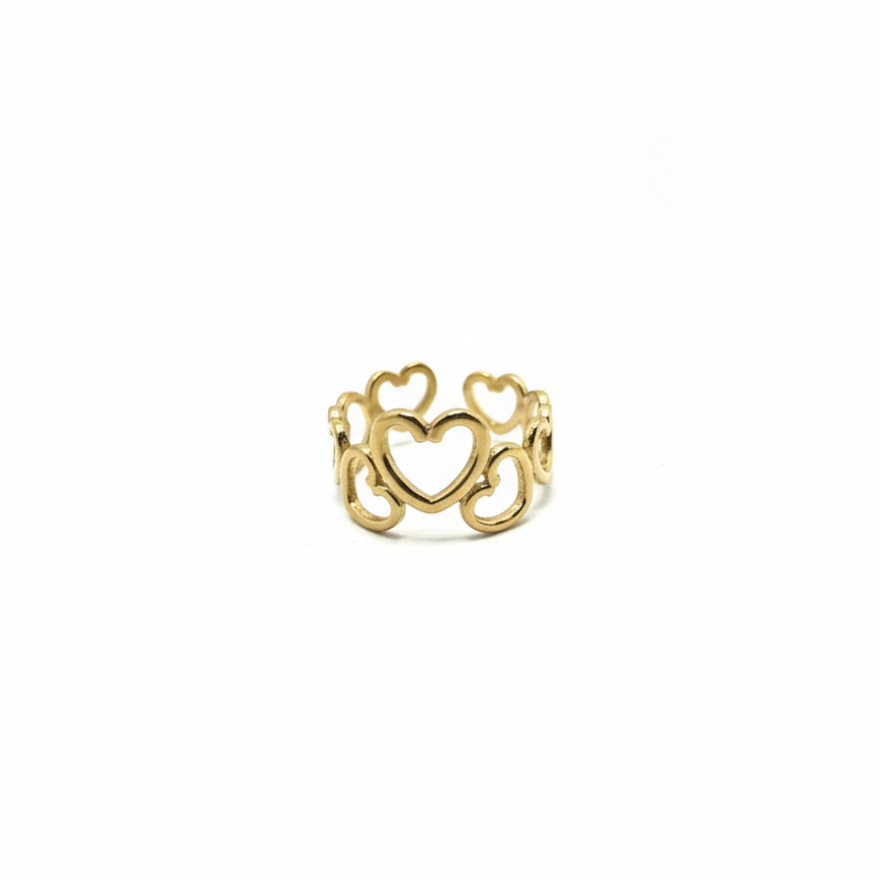 Anillo Banda de Corazones Calados 100% Acero Bañado en Oro 18K