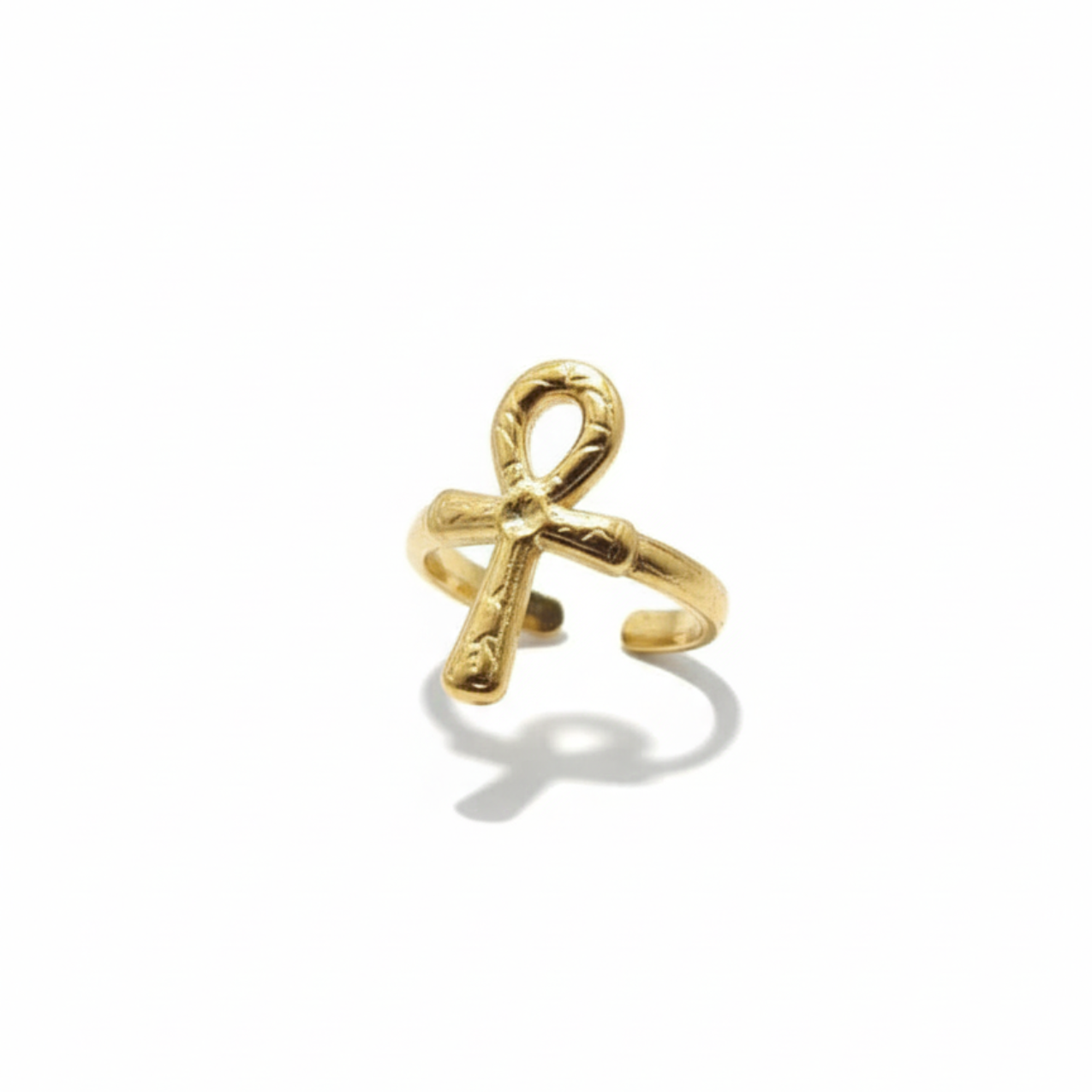 Anillo Cruz Egipcia (Anj) 100% Acero Bañado en Oro 18K
