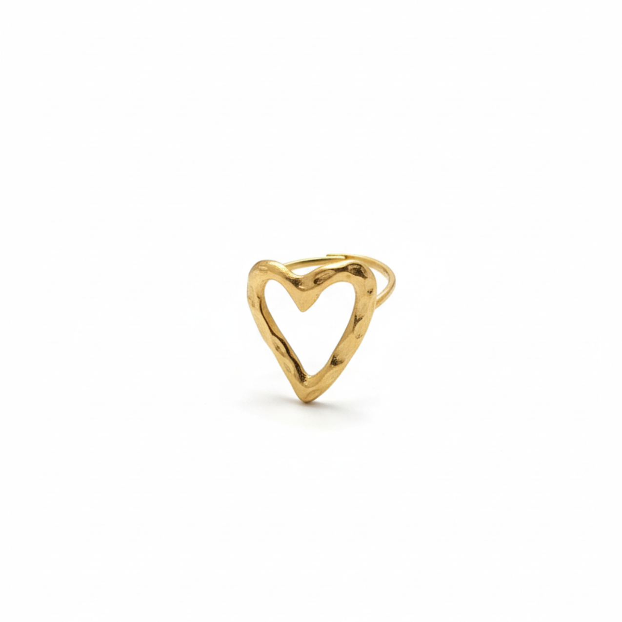 Anillo Corazón Abierto Texturizado 100% Acero Bañado en Oro 18K