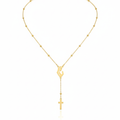 Stylized Rosary Necklace with Virgin and Cross 100% Steel Gold Plated 18K