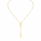 Collier chapelet stylisé avec Vierge et croix, 100 % acier plaqué or 18 carats