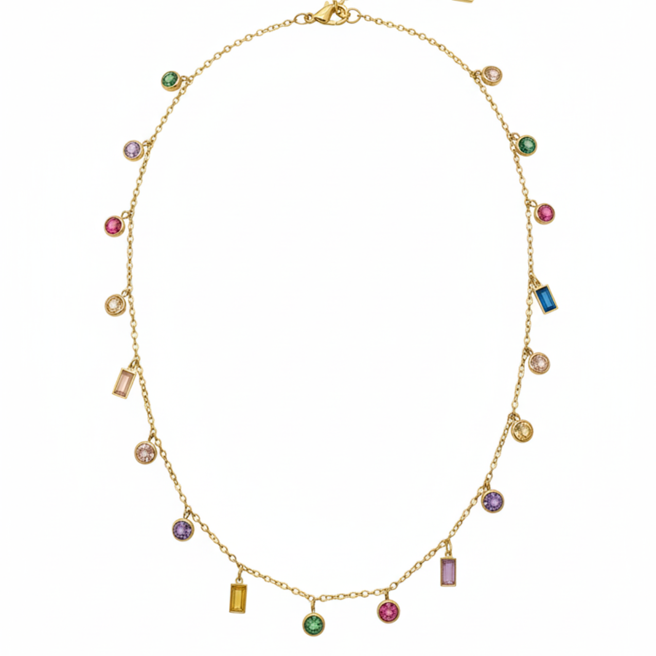 Collar de Circonitas Colgantes Multicolor 100% Acero Bañado en Oro 18K