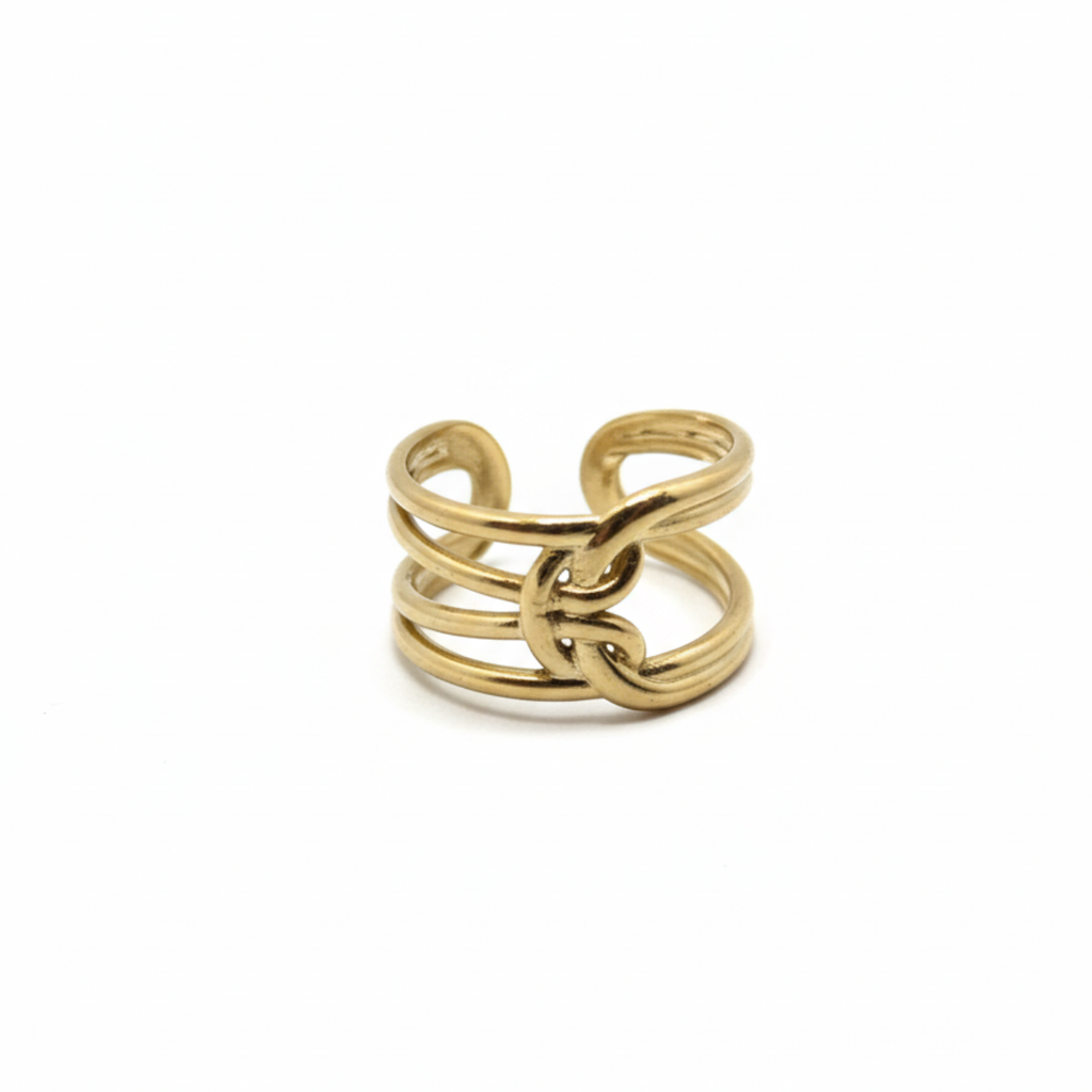 Anillo Ancho Entrelazado 100% Acero Bañado en Oro 18K