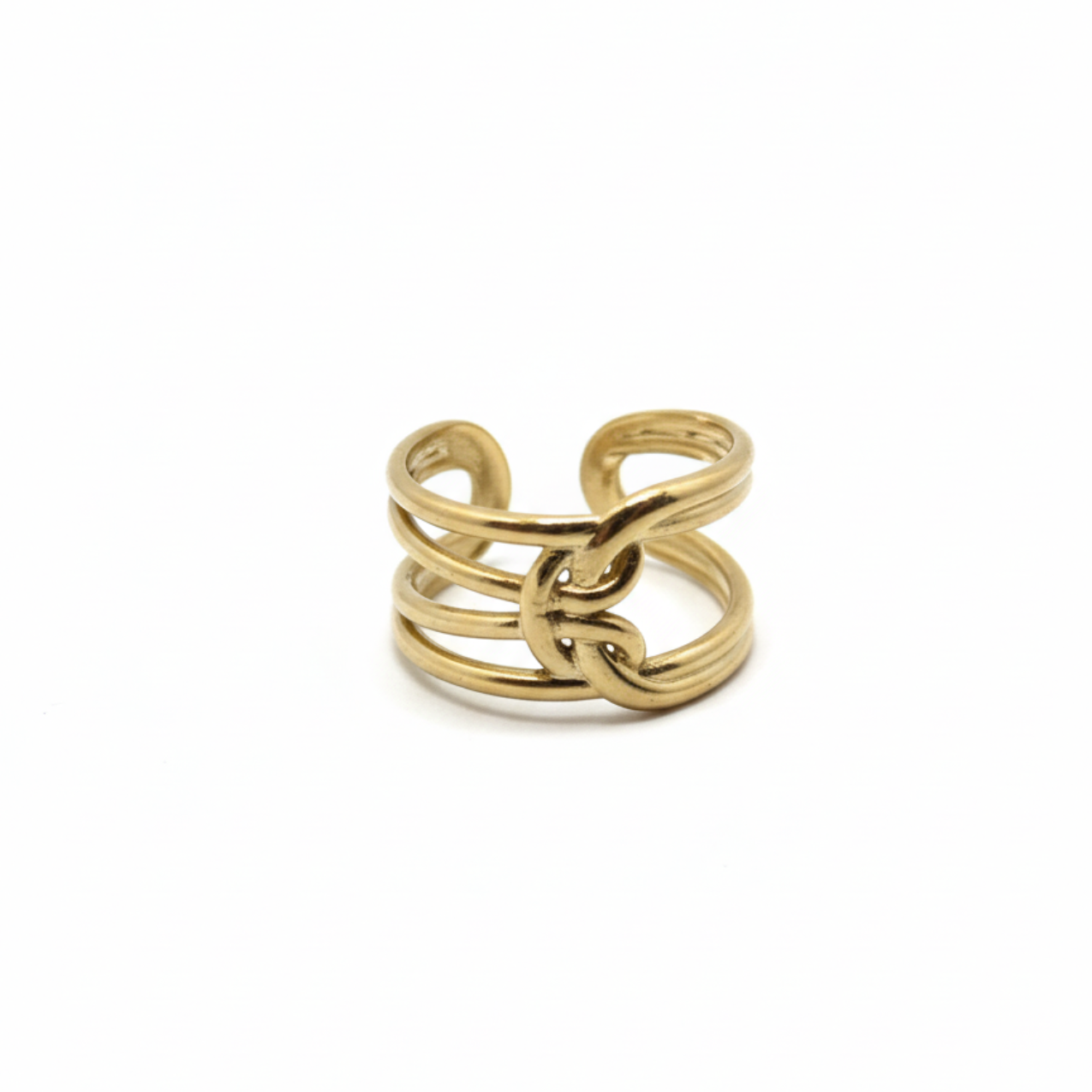 Anillo Ancho Entrelazado 100% Acero Bañado en Oro 18K