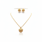 Conjunto Infantil de Joyería Corazón con Circonitas 100% Acero Bañado en Oro 18K