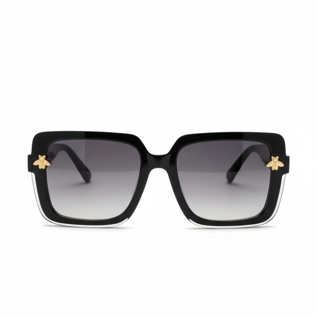 Gafas de Sol Cuadradas Elegantes - Detalle de Abeja en Acero Chapado en Oro de 18K