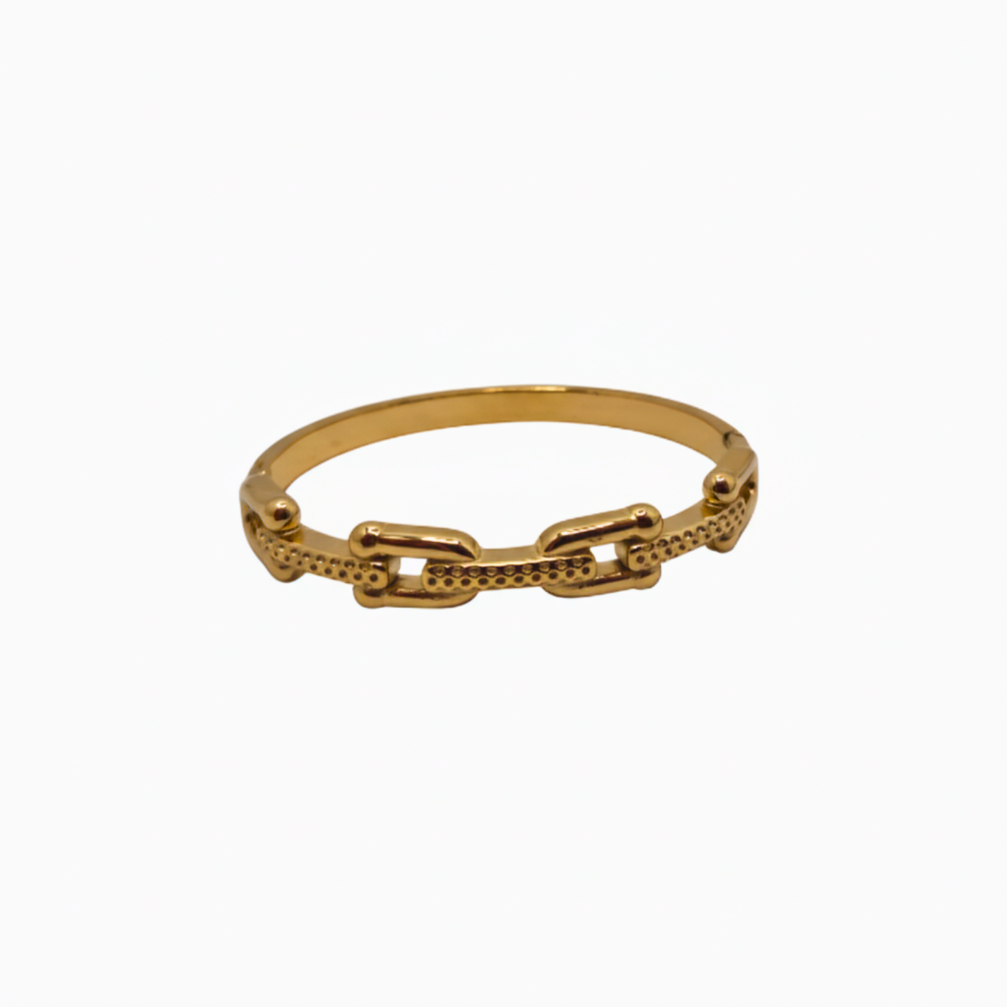 Pulsera Rígida Doble Banda con Charm Cuadrado de Circonitas 100% Acero Bañado en Oro 18K