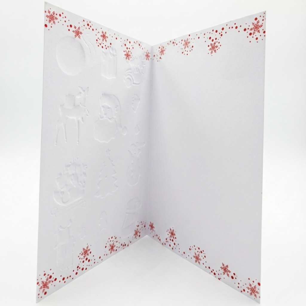 Tarjeta Navideña con Iconos Clásicos y Detalles Dorados (Incluye Sobre)