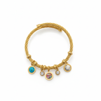 Bracelet rigide tressé en acier plaqué or 18 carats avec breloques en pierre et strass