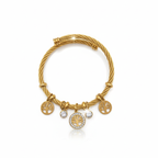 Bracelet rigide tressé en acier plaqué or 18 carats avec breloques Arbre de Vie et strass