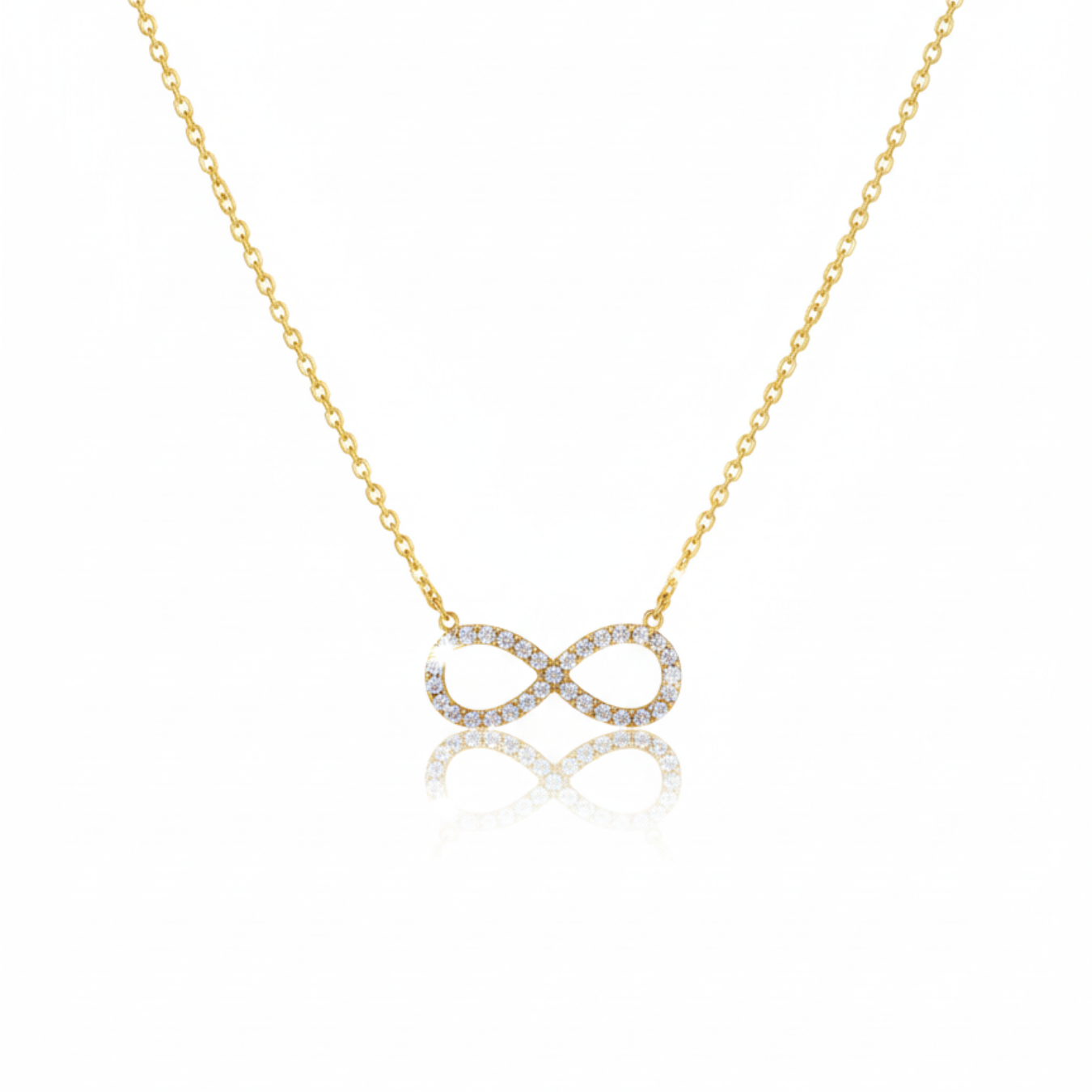Collar Cadena Fina con Dije Infinito de Brillantes de Acero Chapado en Oro 18K