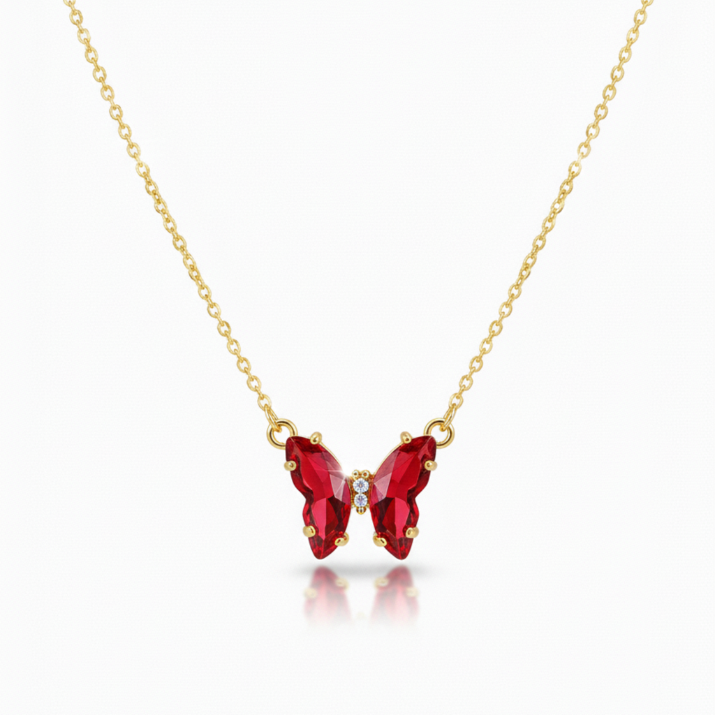 Collar Mariposa Zirconia Roja - 100% Acero Bañado en Oro 18K