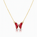 Red Zirconia Butterfly Necklace - 100% 18K Gold Plated Steel