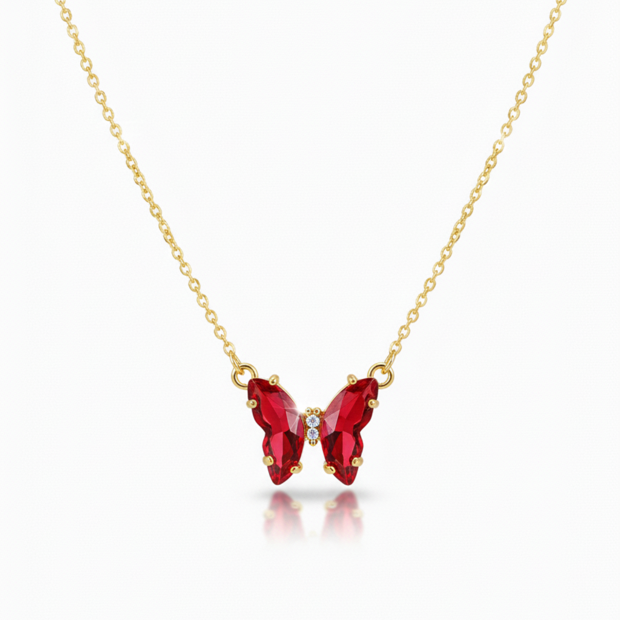 Collar Mariposa Zirconia Roja - 100% Acero Bañado en Oro 18K