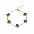 Conjunto Completo de Acero Chapado en Oro 18K con Tréboles Azules: Collar, Pendientes, Pulsera y Anillo Ajustable