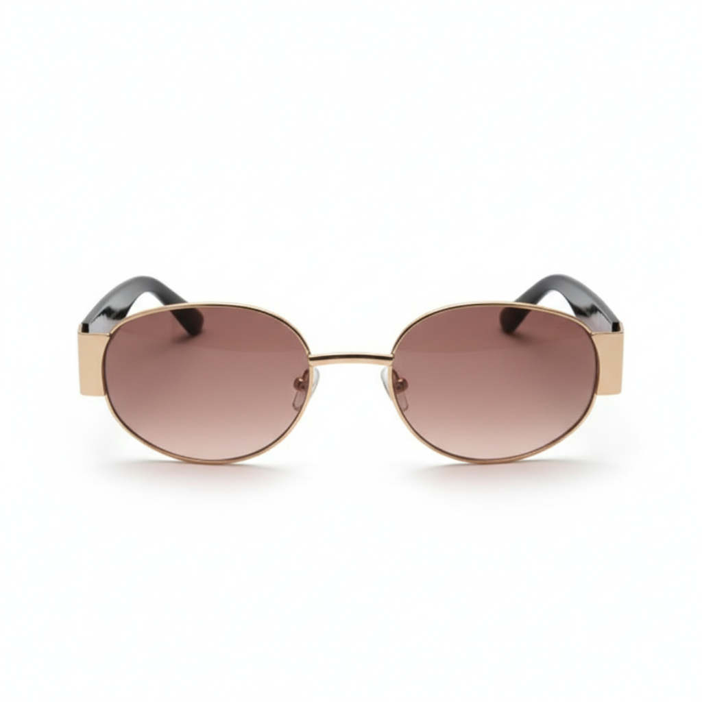 Gafas de Sol Ovaladas con Montura Dorada 100% Acero Bañado en Oro 18K