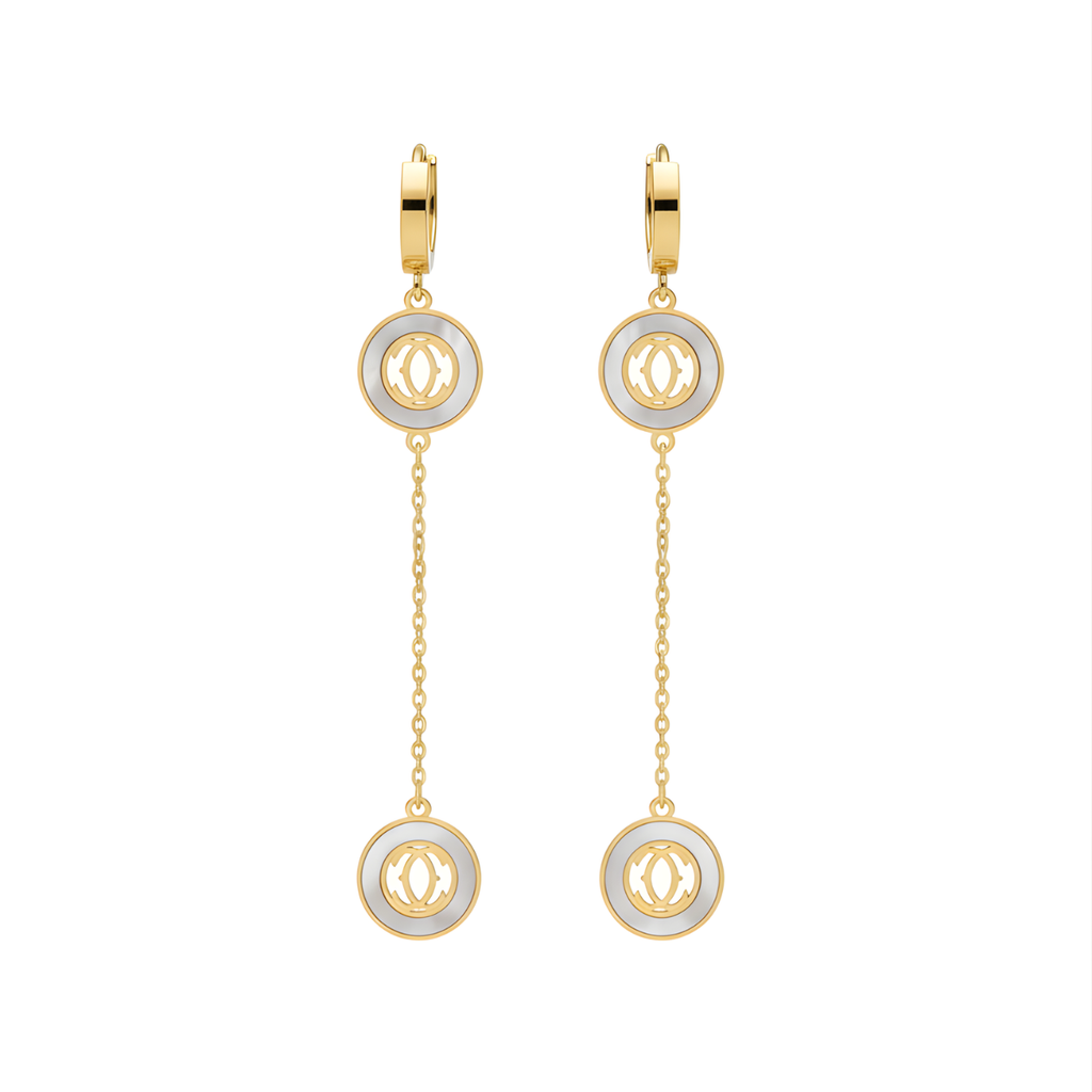 Pendientes Largos Colgantes con Doble Círculo Entrelazado 100% Acero Bañado en Oro 18K