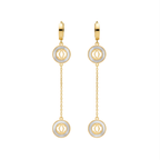 Pendientes Largos Colgantes con Doble Círculo Entrelazado 100% Acero Bañado en Oro 18K