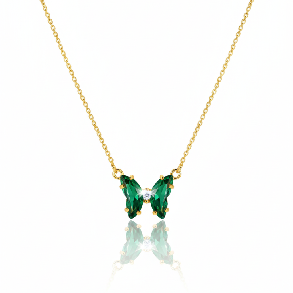 Collar Mariposa Zirconia Verde Esmeralda - 100% Acero Bañado en Oro 18K