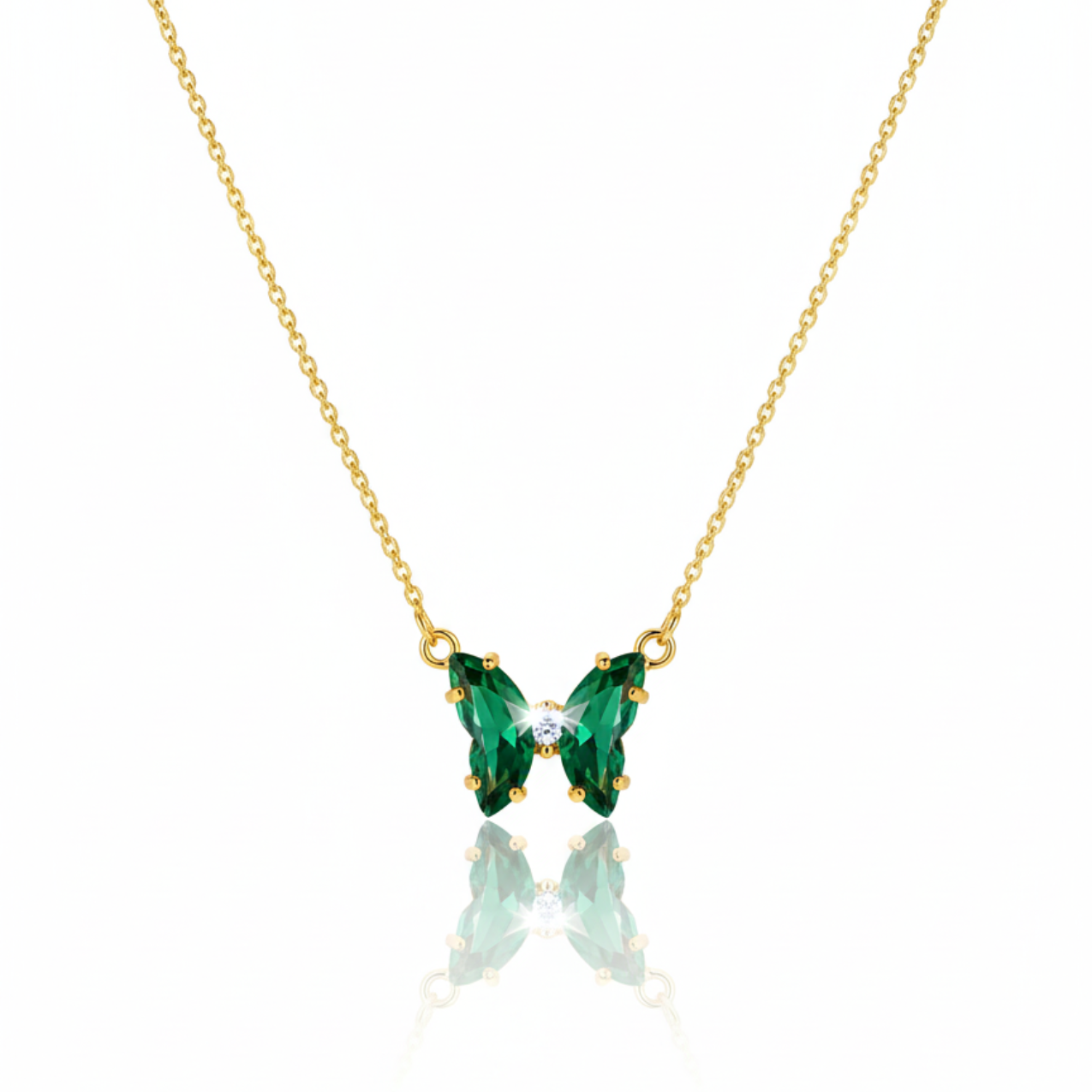 Collar Mariposa Zirconia Verde Esmeralda - 100% Acero Bañado en Oro 18K