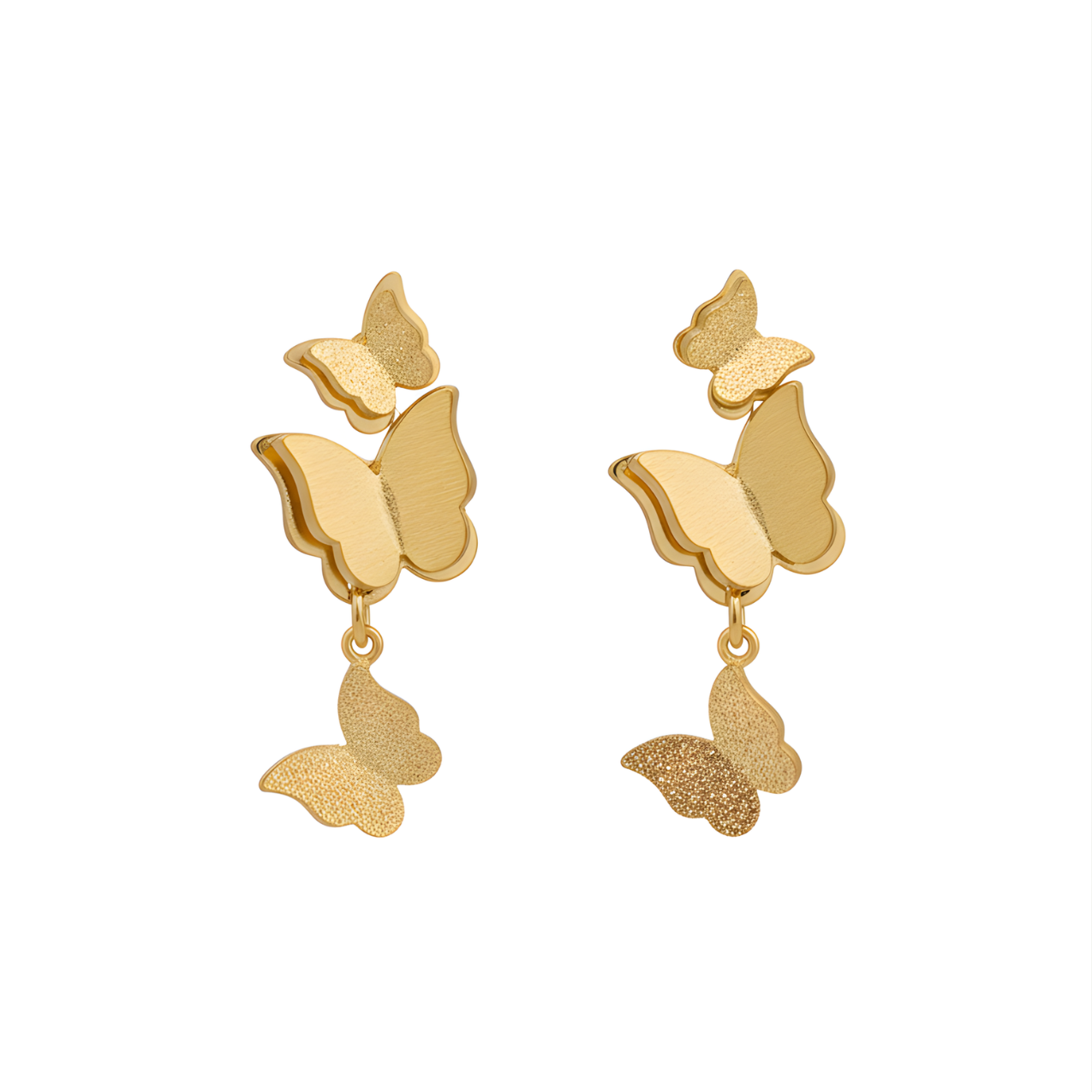 Pendientes Largos Colgantes de Mariposas Múltiples 100% Acero Bañado en Oro 18K