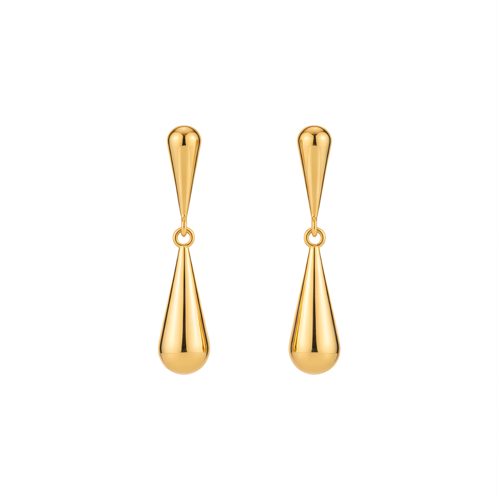 Long Drop Earrings, Elongated Design, 100% Steel, 18K Gold Plated