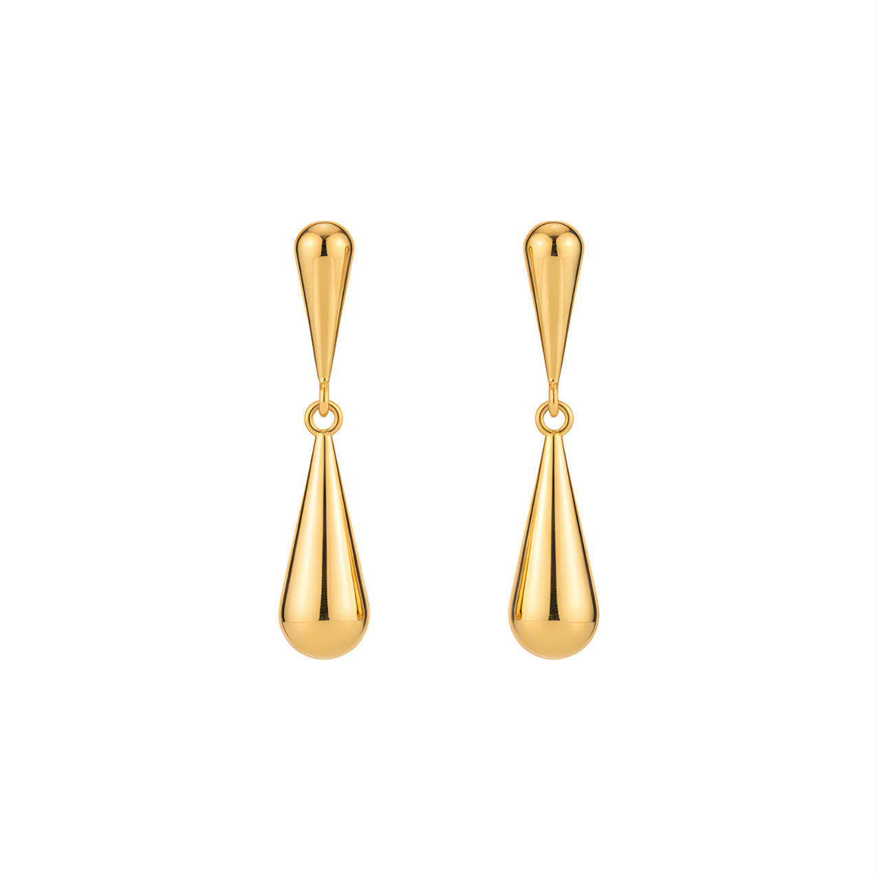 Pendientes Largos Diseño Gota Alargada 100% Acero Bañado en Oro 18K