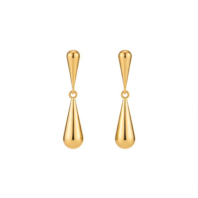 Boucles d'oreilles pendantes longues, design allongé, 100 % acier, plaquées or 18 carats