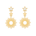 Pendientes Largos Colgantes Sol y Estrellas 100% Acero Bañado en Oro 18K