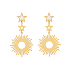 Pendientes Largos Colgantes Sol y Estrellas 100% Acero Bañado en Oro 18K