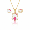 Conjunto de Pendientes Infantiles Hello Kitty con Lazo Rosa de Acero Chapado en Oro 18K
