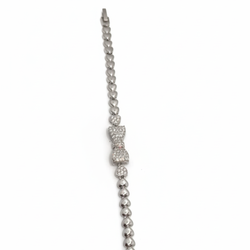Silver Plated Steel Heart Bracelet with Bow