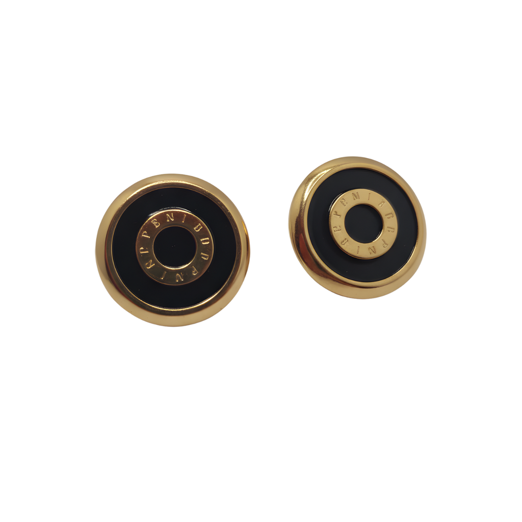 Boucles d'oreilles cercles concentriques noirs et or, 100 % acier plaqué or 18 carats