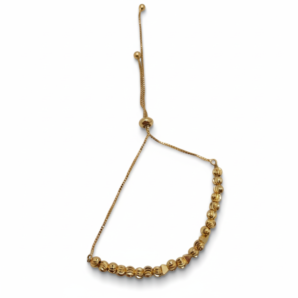 Adjustable 18K Gold Plated Steel Bracelet with Textured Beads